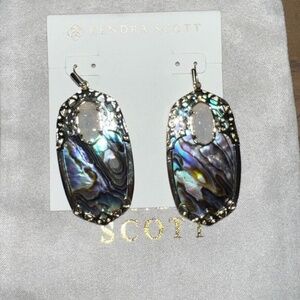 Kendra Scott Deva Drusy Abalone Shell Earrings Drop Statement Gold Tone NEW RARE